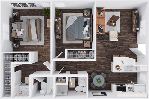 Floor plan for 2 beds, 2 baths, 835 sqft